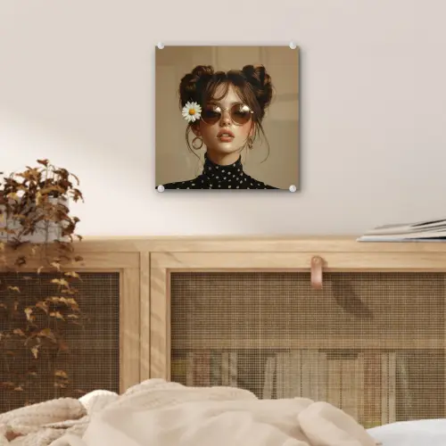 Vrouw - Beige - Bloem - Modern - Portret plexiglas 5mm klein -sfeer4
