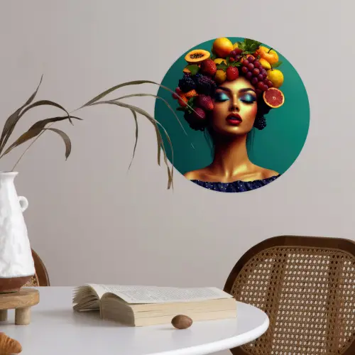 Vrouw - Hoodtooi - Tropisch - Fruit - Druiven Wandcirkel behangsticker klein -sfeer3