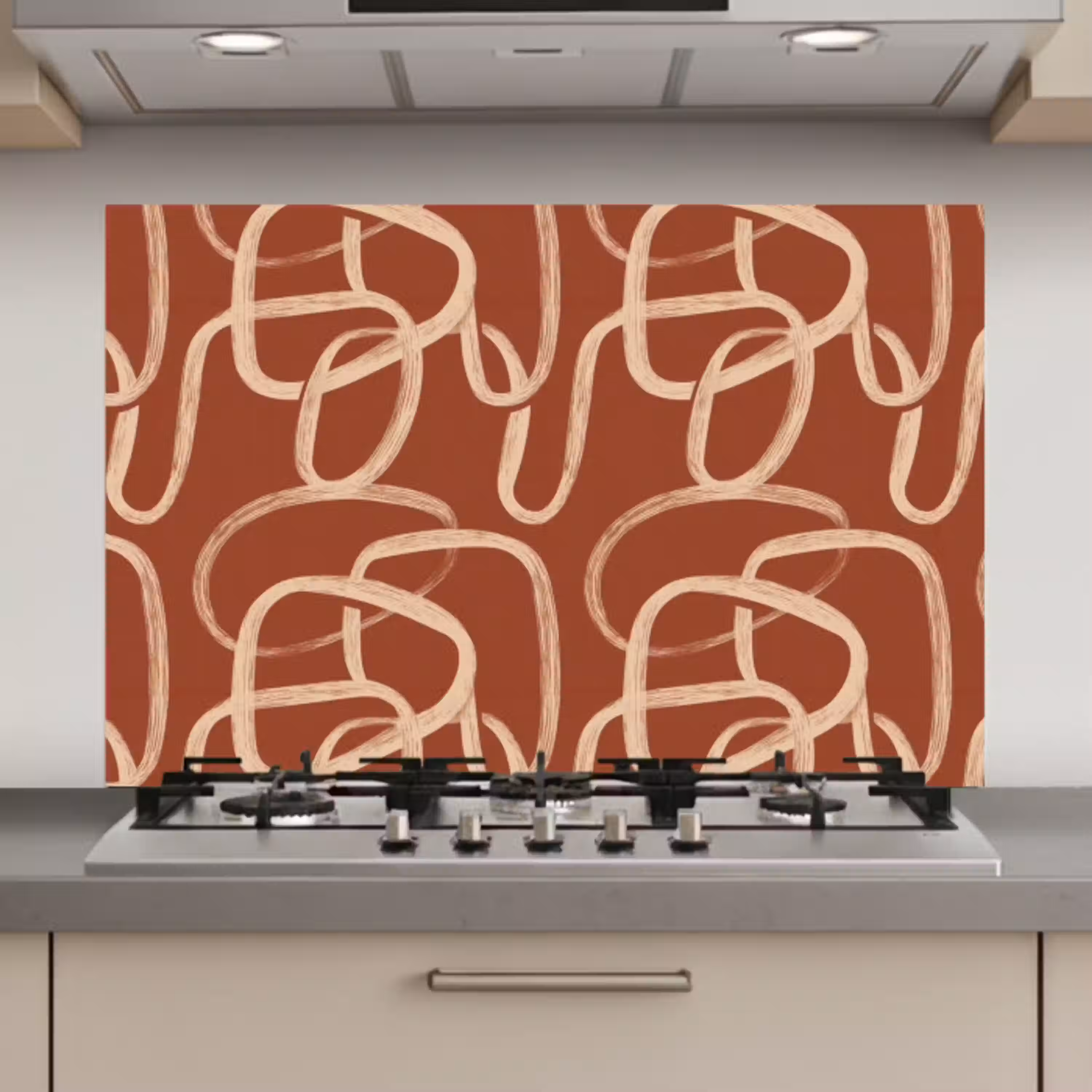 Lijnen - Abstract - Organisch - Terracotta - Crème keuken achterwand spatscherm klein 900 -3d_website