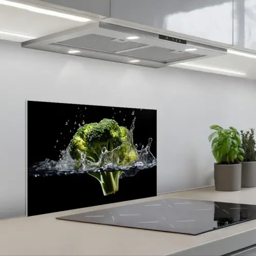 Broccoli - Groen - Water - Zwart keuken achterwand spatscherm klein -3d_schuin