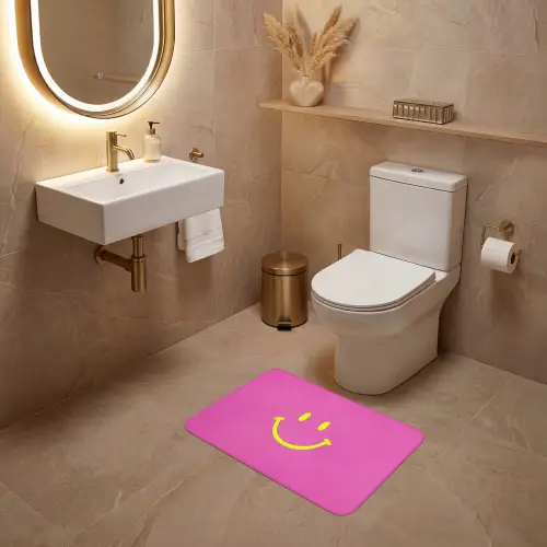 Smiley - Vrolijk - Roze WCmat klein -sfeer3