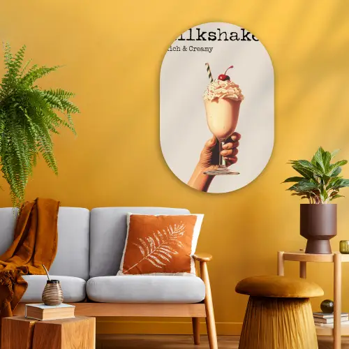 Milkshake - Kers - Rietje Wandcirkel Ovaal Glas middel -sfeer4