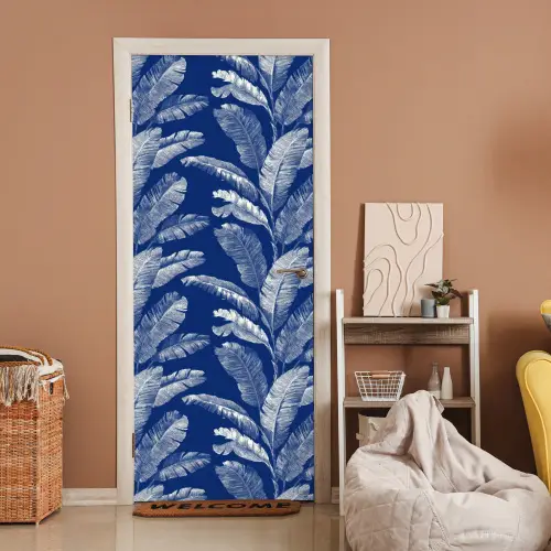 Blad - Palm - Blauw deurposter klein 289 -sfeer1
