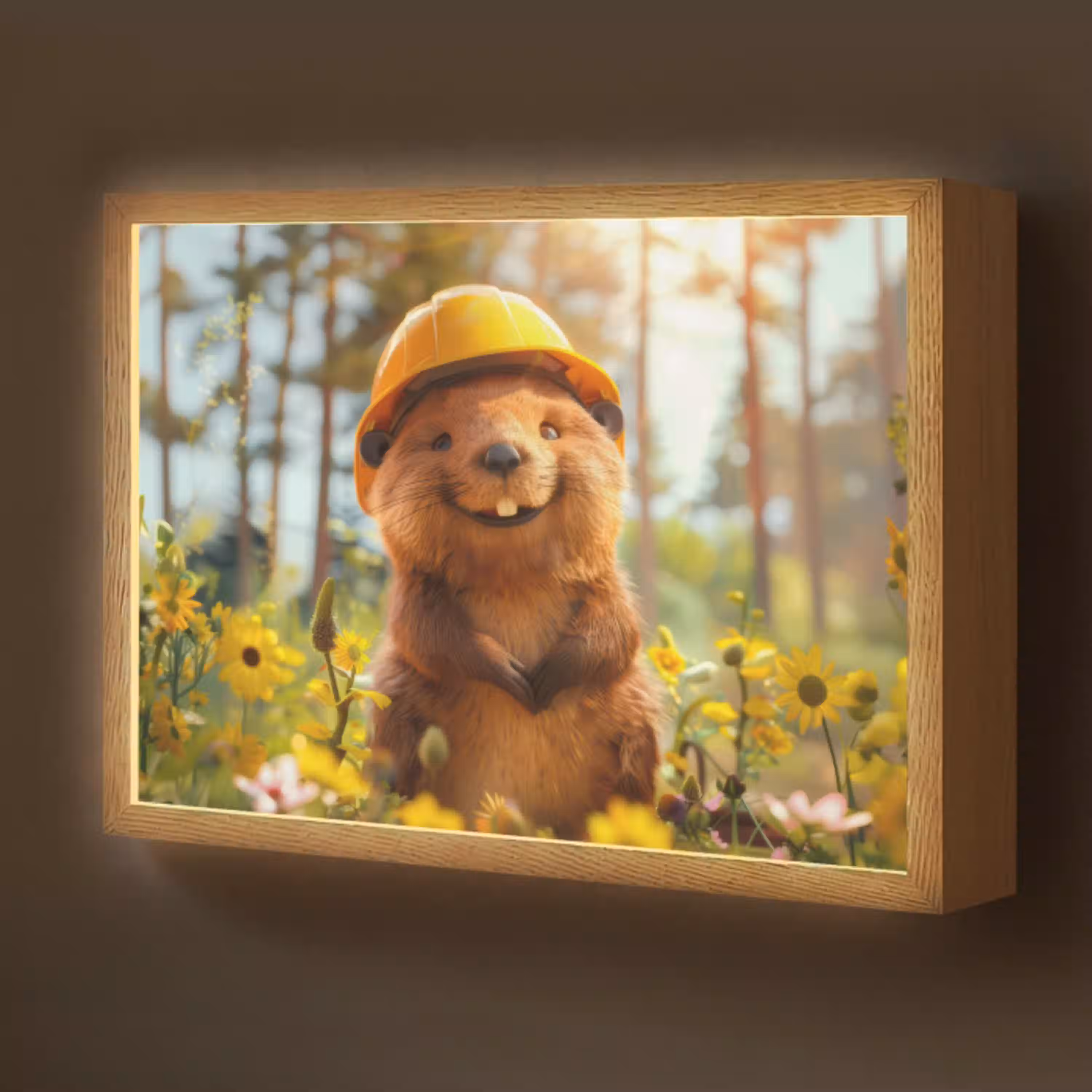 Bever - Dier - Bouwhelm - Natuur Light Box met batterij (Wandlamp kind) middel -z3d_website
