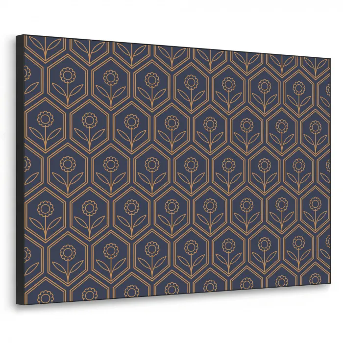 Donkerblauw - Patroon - Bloem - Symmetrisch Textielframe - compleet frame klein 947 -3d