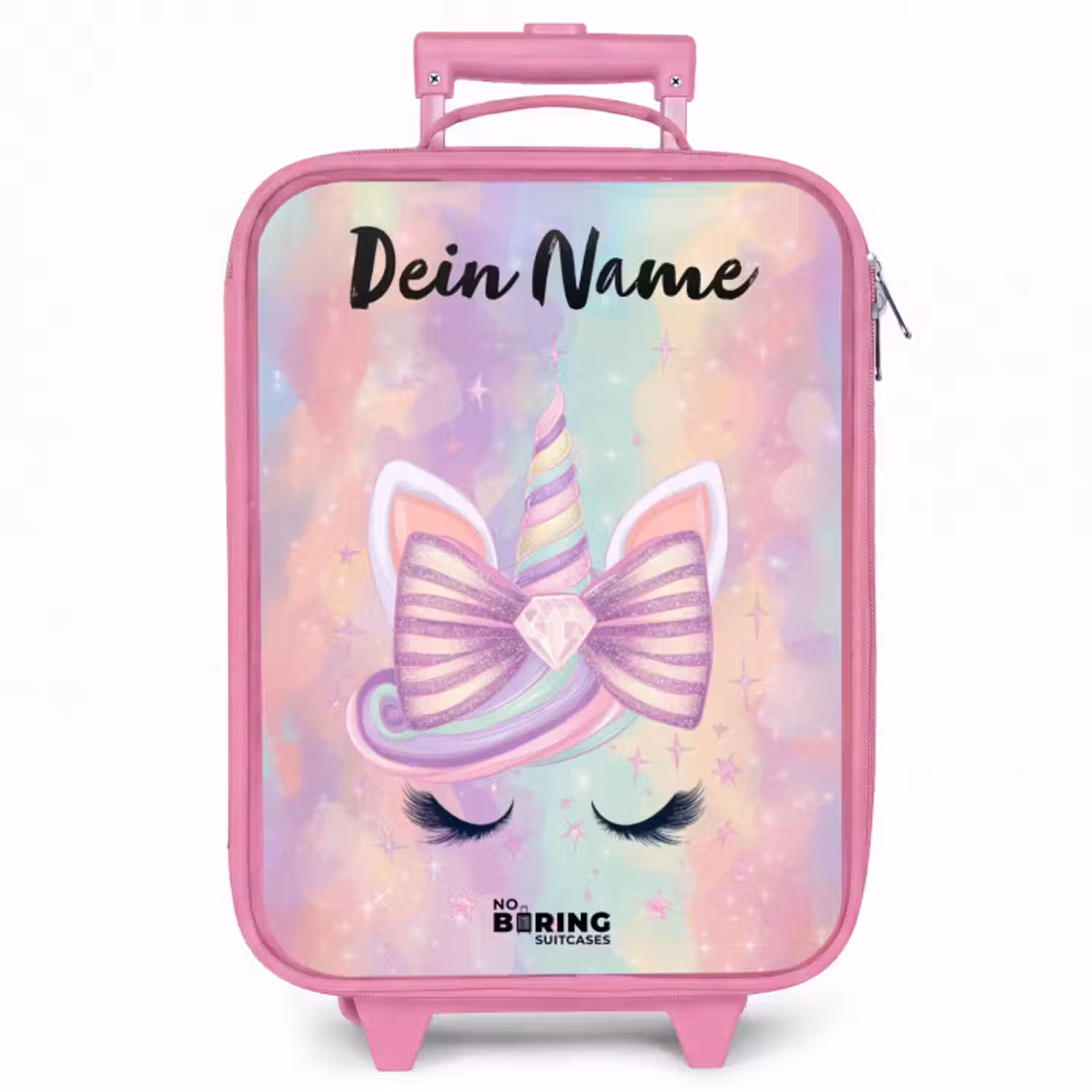 Kinderkoffer Rosa mit Name - Einhorn - Glitzer - Regenbogen - Pastell