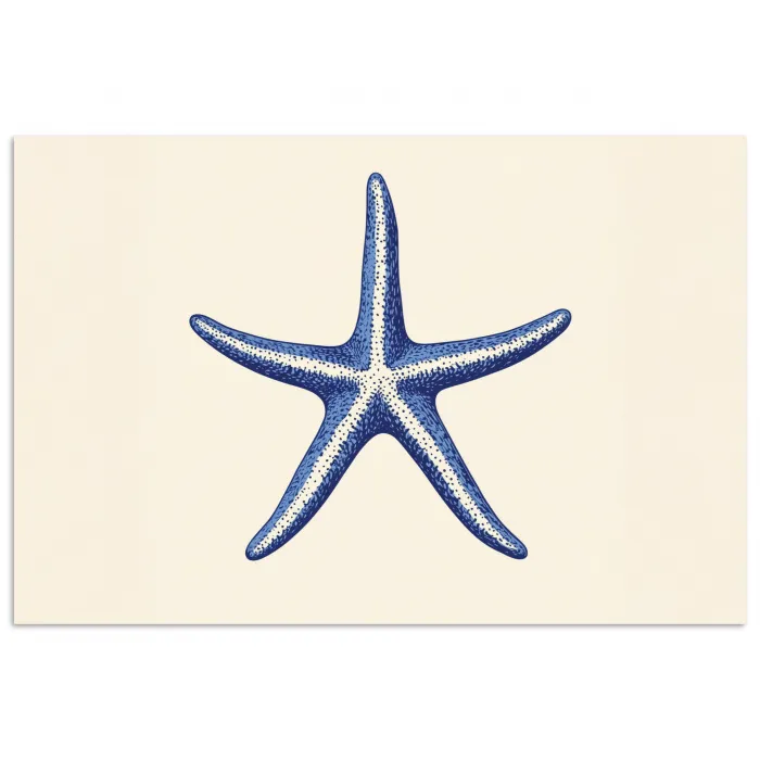 Blauwe zeester - Minimalistisch - Beige poster papier klein -3d