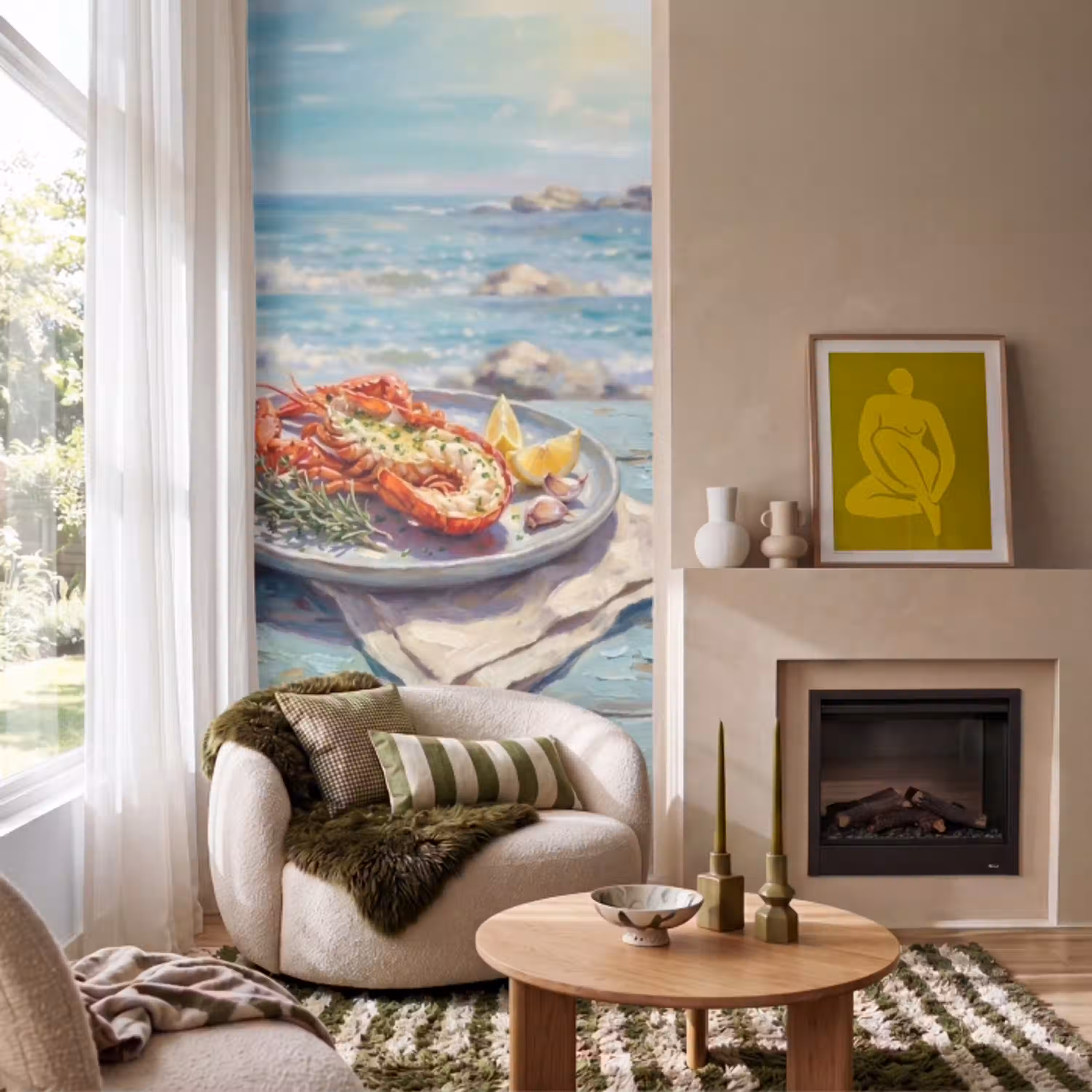 Eten - Zee - Kust - Modern - Blauw Behang Vlies klein -sfeer2