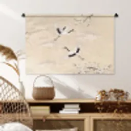 Kraanvogels - Bloesem - Beige Wandkleed katoen middel -sfeer5