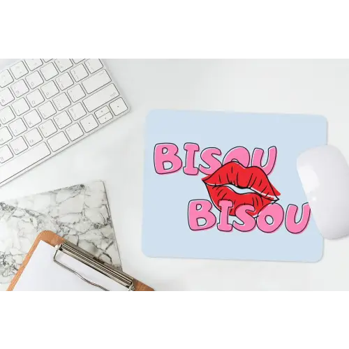 Bisou - Blauw - Roze - Lippen muismat rubber klein -witbureau