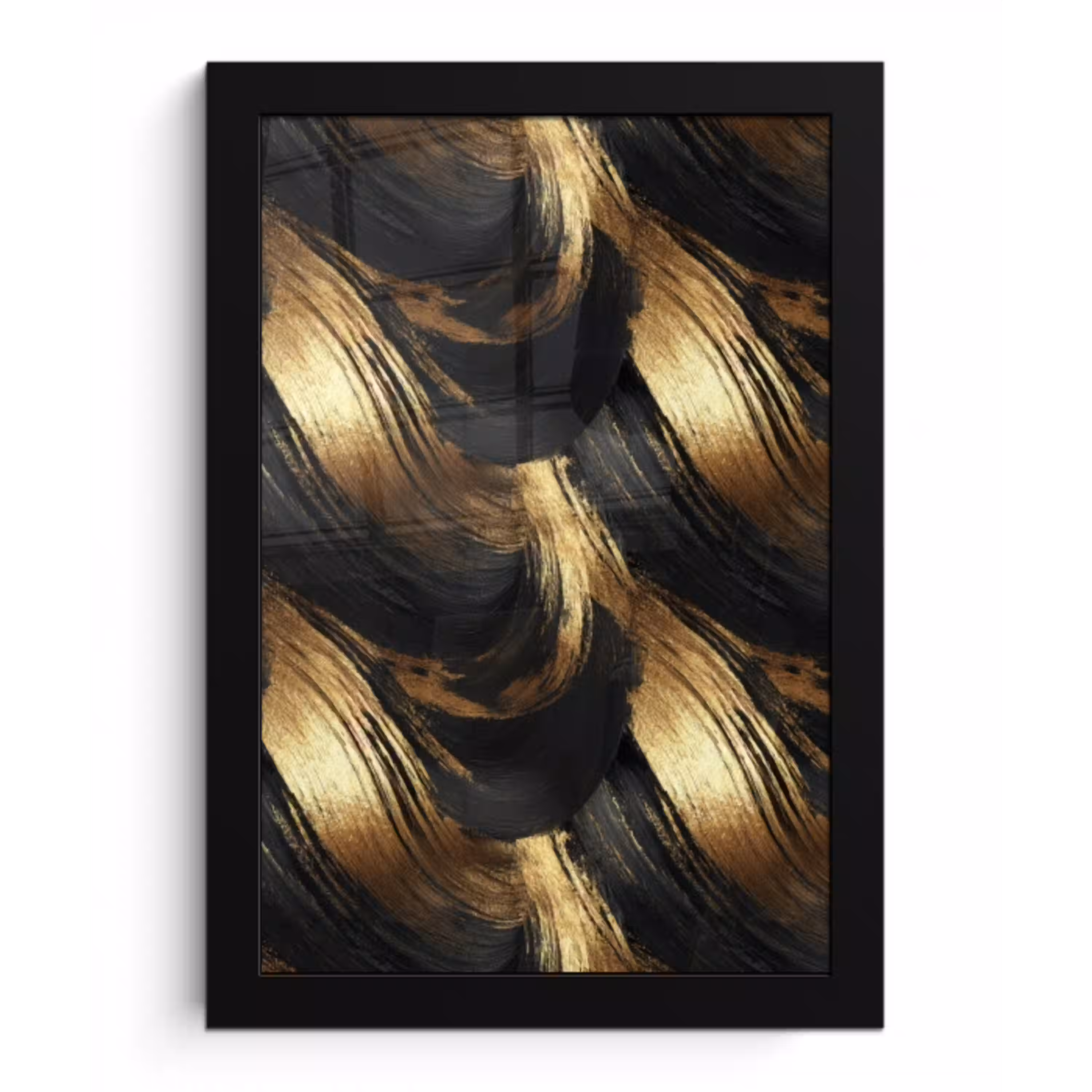 Verfstreken - Abstract - Goud - Zwart fotolijst zwart zonder passe partout klein 224 -3d