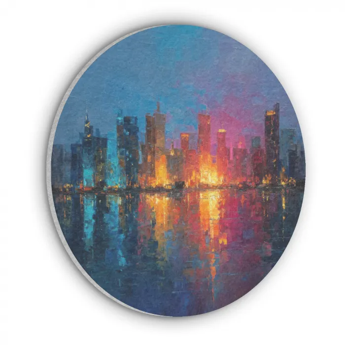 Skyline - Penseelstreken - Donkerblauw - Lichtgevend Akoestische PET Vilt - Rond klein -3d