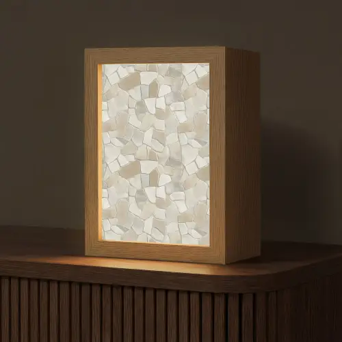 Mozaïek - Stenen - Beige Light Box met kabel (Tafellamp) klein 925 -z3d_website