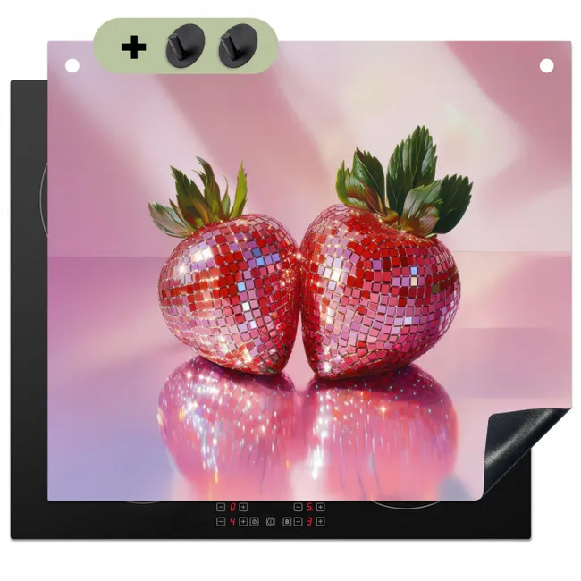 Disco - Fruit - Glitter - Strawberry Inductie beschemer met haakjes middel -3d