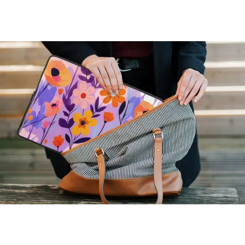 Bloemen - Kleurrijk - Bladeren laptophoes neopreen klein -tas