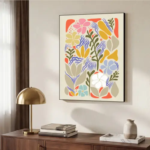 Abstract - Bloemen - Bladeren Textielframe - compleet frame klein -sfeer3