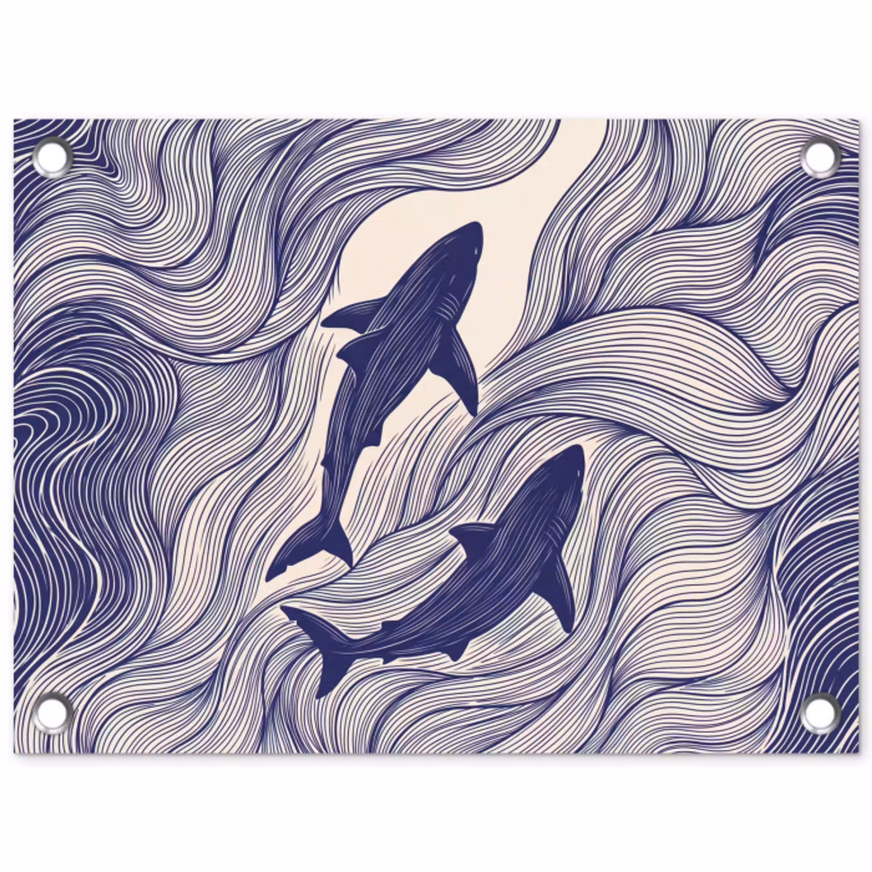 Vis - Oceaan - Lijntekening - Blauw - Dieren tuinposter los doek klein -3d