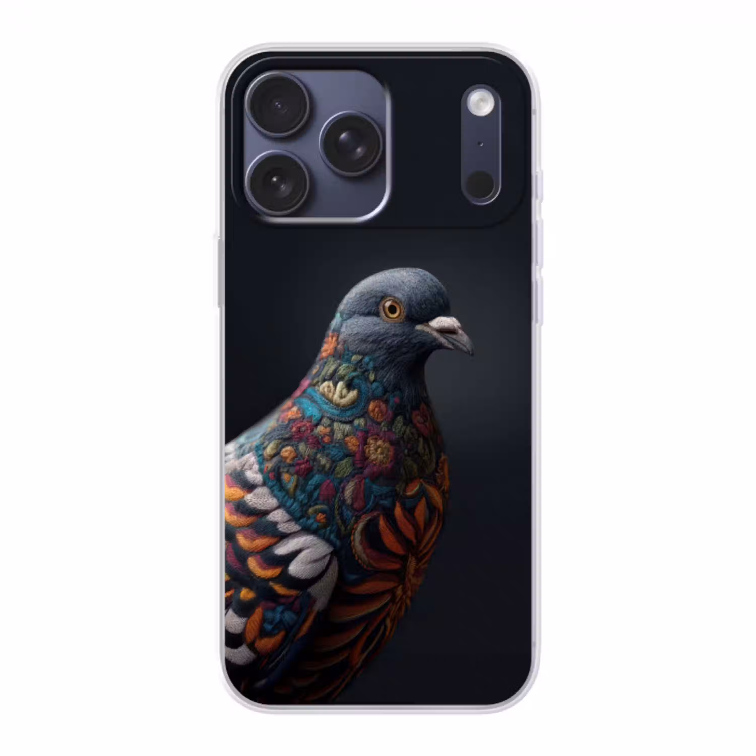 Duif - Bloemen - Zwart Telefoonhoesje iPhone 17 Pro Max klein -3d