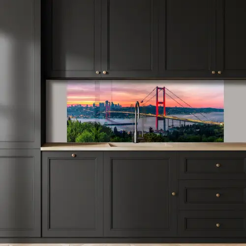 Brug - Rood - Skyline - Water keuken achterwand 2 middel -sfeer1