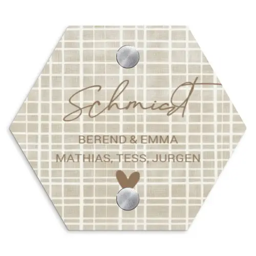 Beige raster - Sierlijk Naambord Hexagon klein -3d