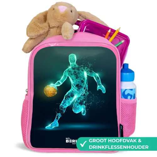Basketbalspeler in neon dribbelactie Kinderrugzak - Roze middel -inhoud_NL