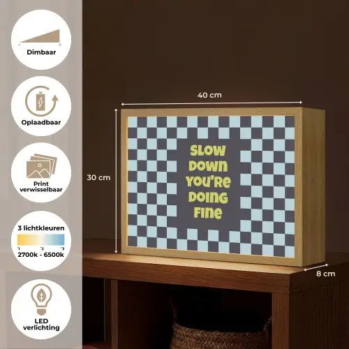 Patroon - Geblok - Blauw - Slow down you're doing fine Light Box met batterij (Wandlamp) middel -USP_websiteoverzichtNL
