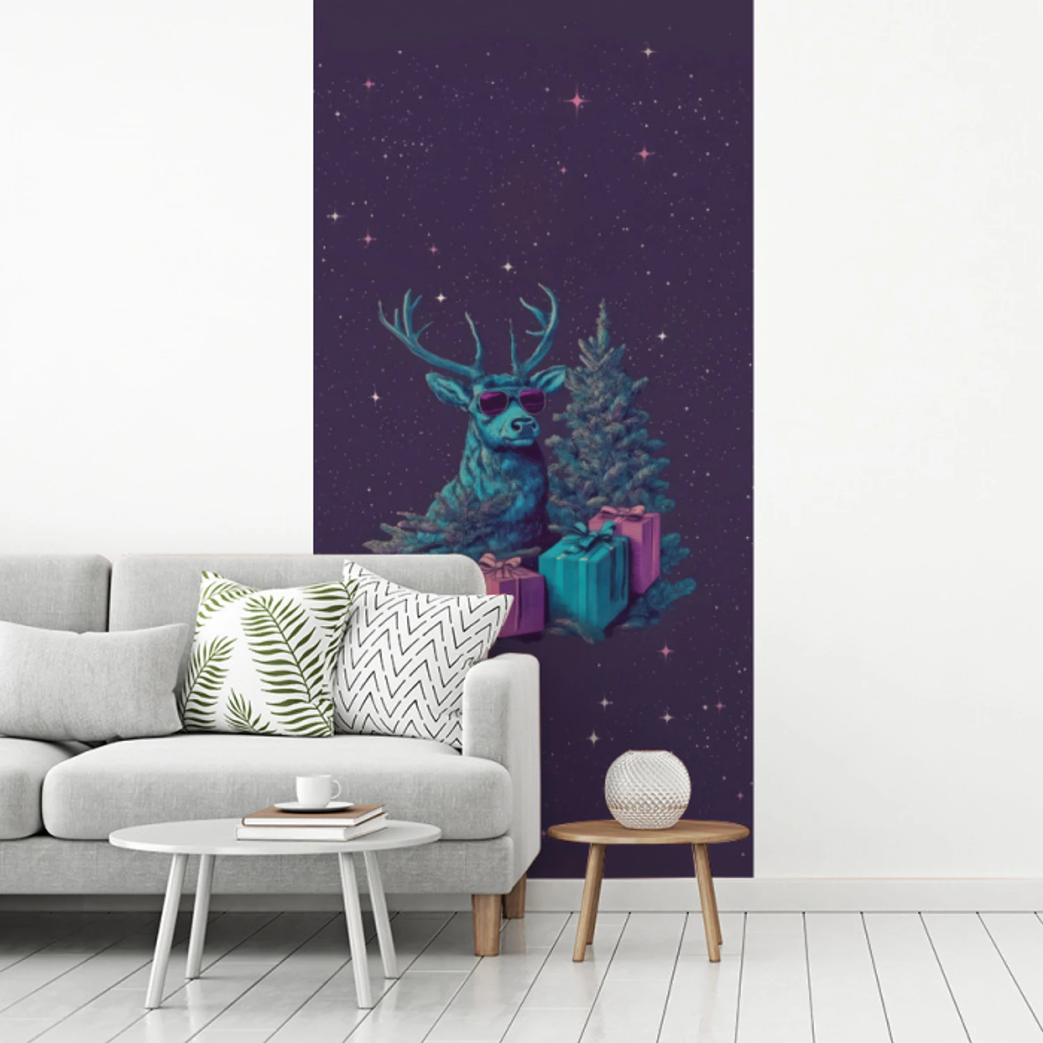 Rendier - Zonnebril - Neon - Kerstboom fotobehang vinyl groot -woonkamer