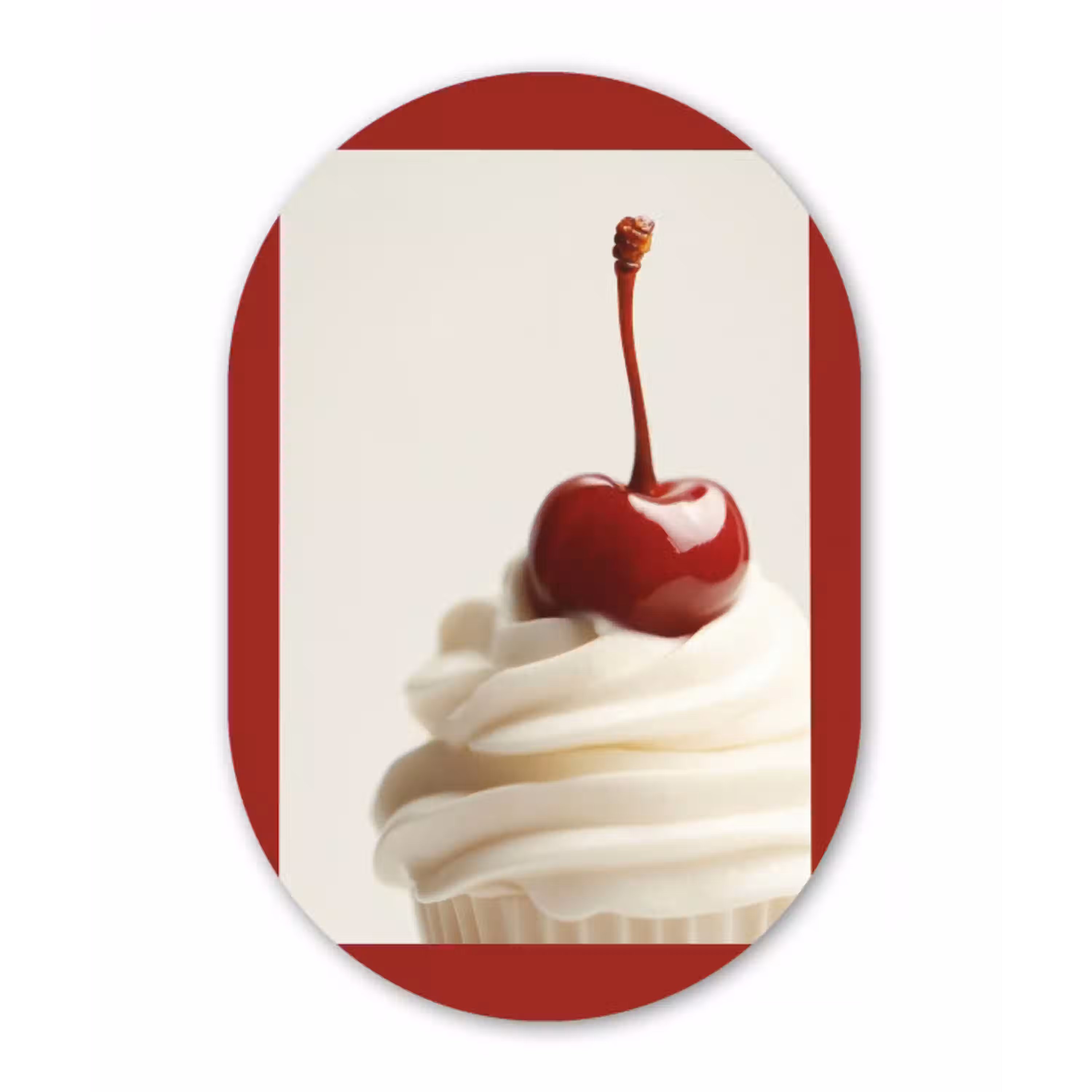 Cupcake - Kers - Rood Wandcirkel Ovaal Aluminium middel -3d