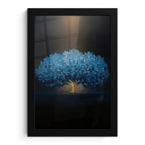 Boom - Blauw - Bladeren - Penseelstreken fotolijst zwart zonder passe partout klein -3d