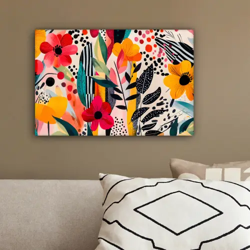 Bloemen - Bladeren - Abstract - Kleurrijk canvas 2cm klein -sfeer3