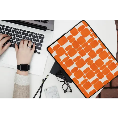 Patroon - Retro - Oranje laptophoes neopreen klein 279 -bureau