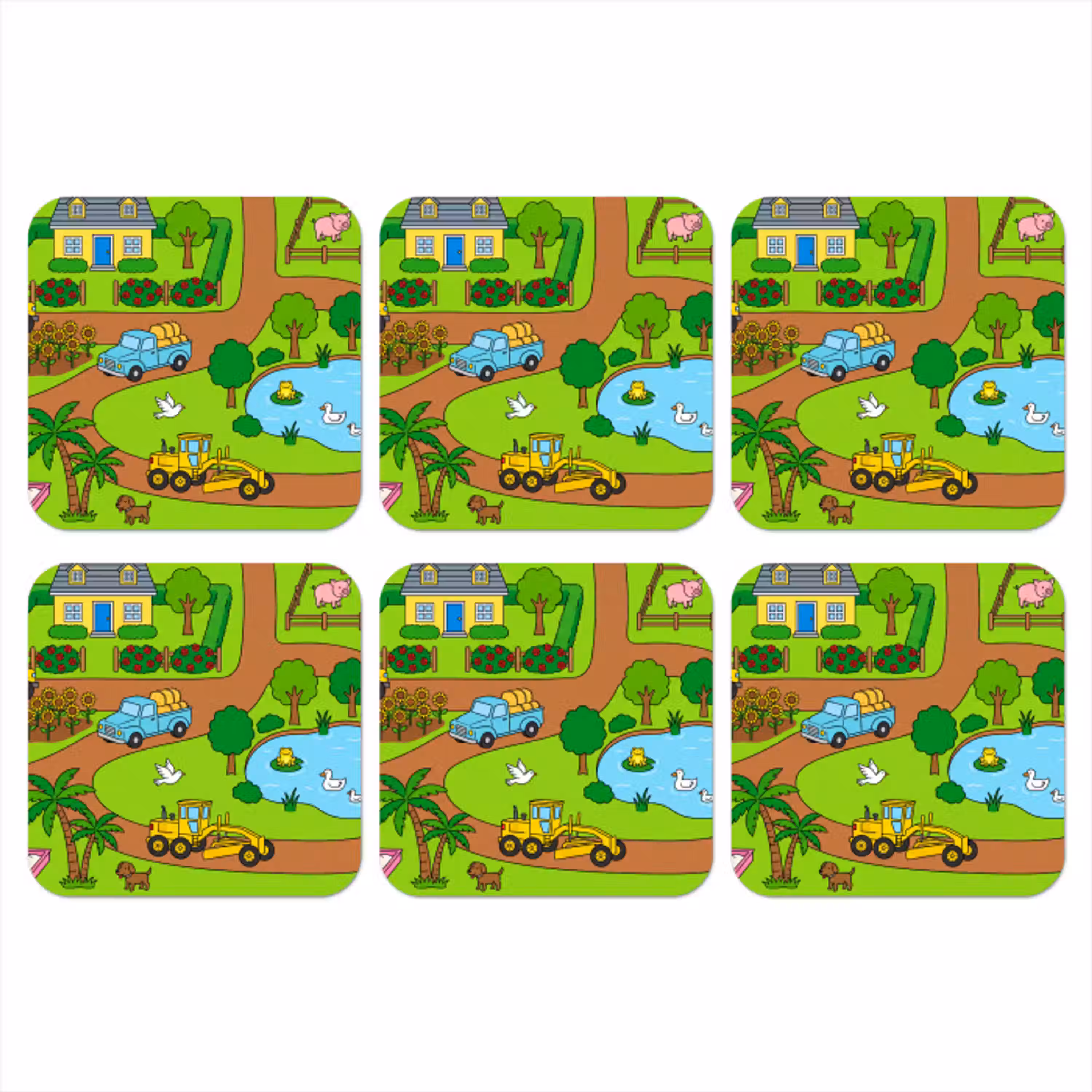 Platteland - Dieren - Cartoon onderzetter kurk middel -3d