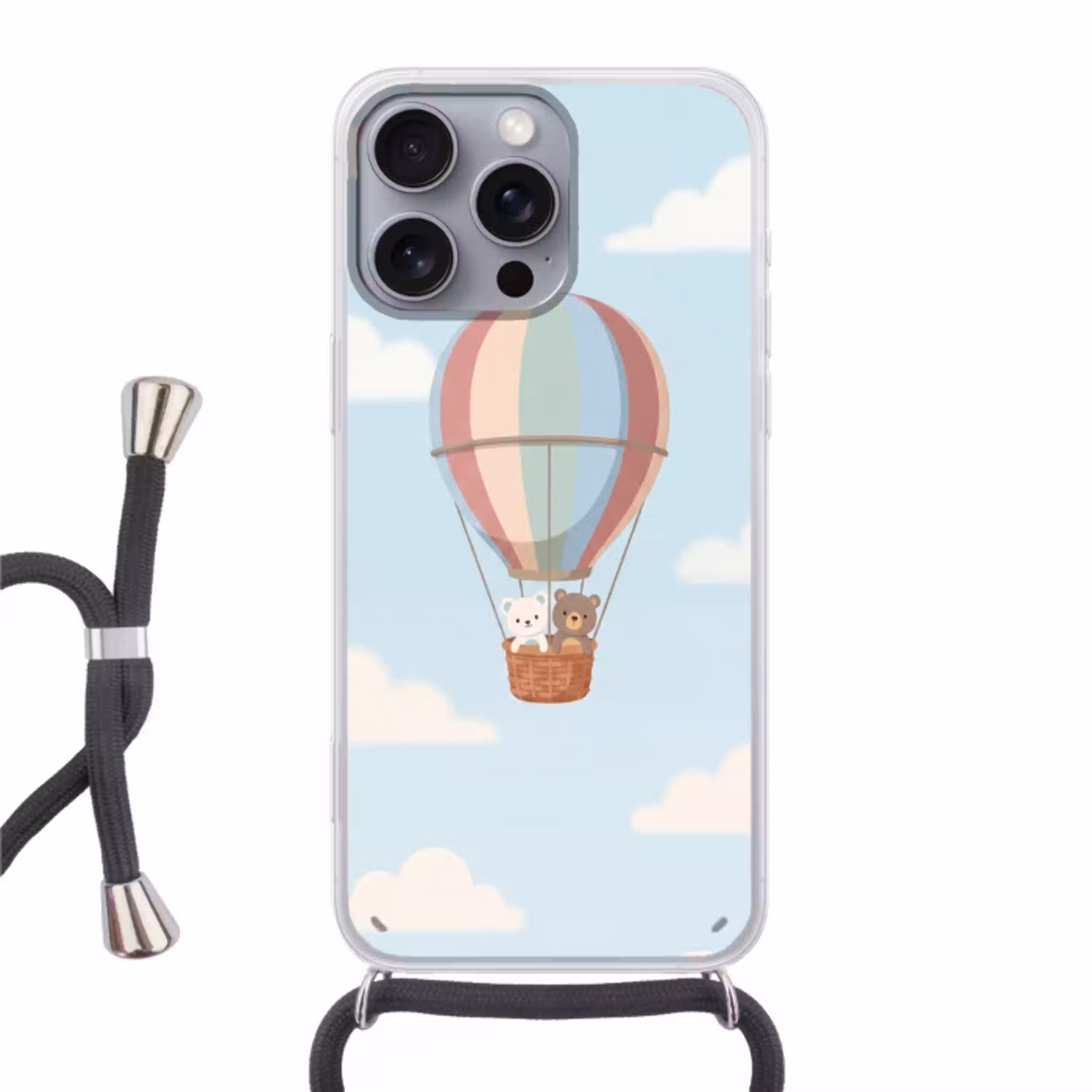 Luchtballon - Beren - Pastel Hoesje iPhone 16 Pro Max met koord klein -3d