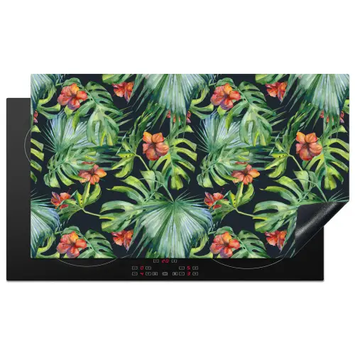 Bladeren - Bloemen - Jungle - Tropisch Inductie beschermer vinyl 3mm groot -3d