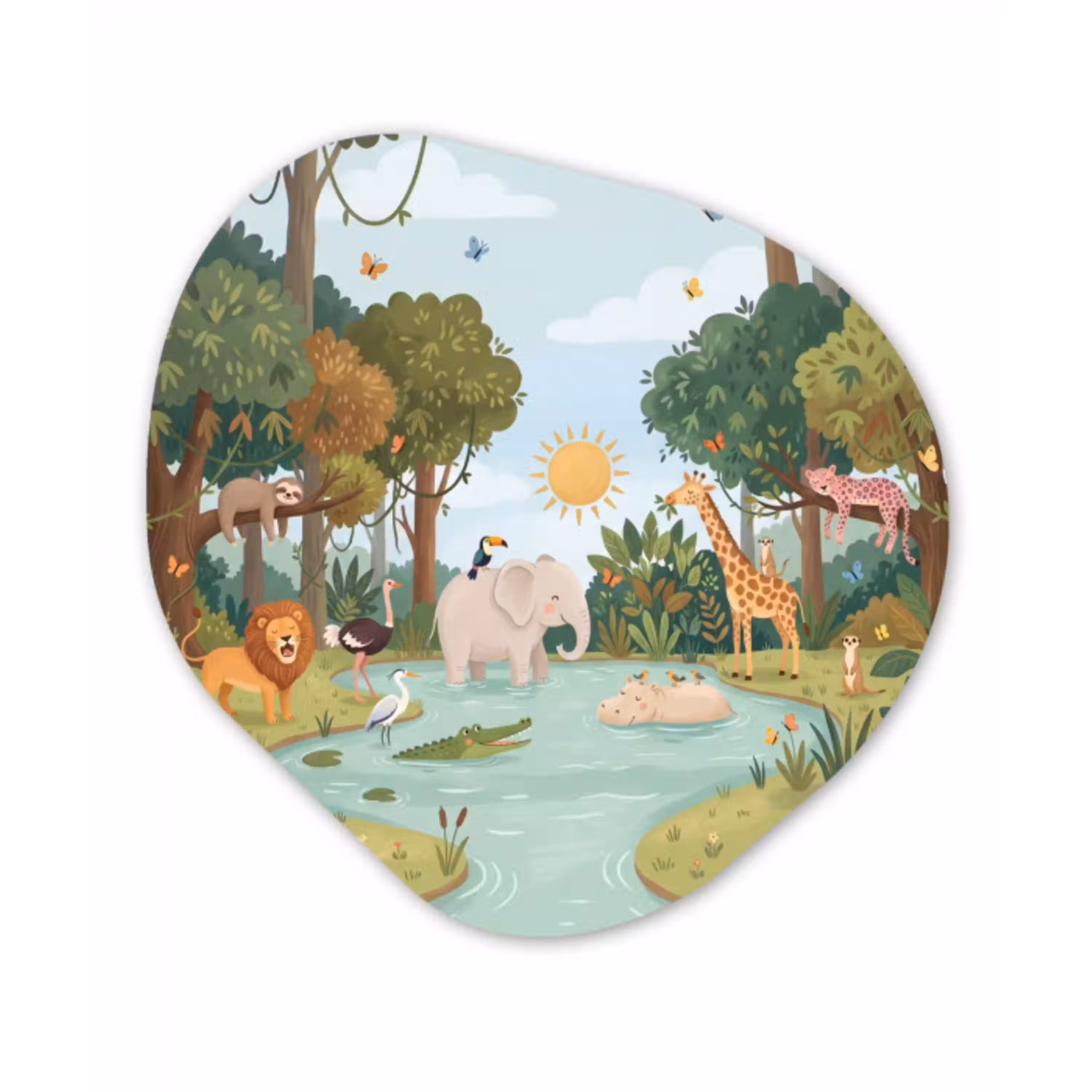 Jungle - Oase - Dieren - Kleurrijk Wandcirkel Organisch Forex 3mm klein -3d