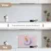 Garnaal - Subtiele structuur - Blauw - Roze keuken achterwand spatscherm klein -voor_na_NL