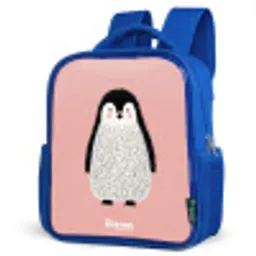 Pinguïn - Stippen - Roze - Minimalistisch Kinderrugzak - Blauw middel -schuin