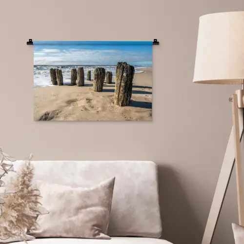 Zand - Strand - Paal - Water - Zomer Wandkleed katoen klein -sfeer4