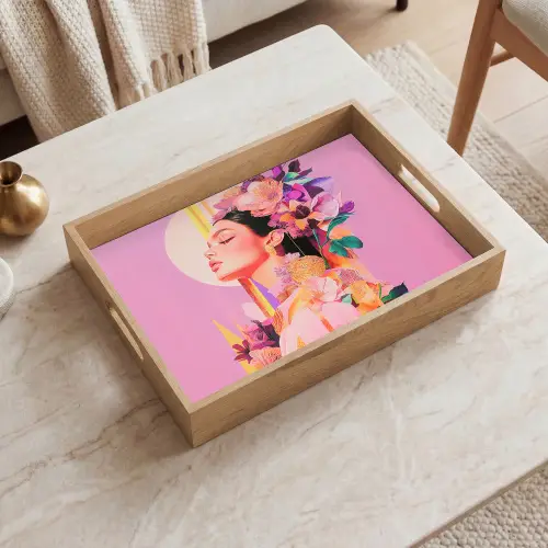 Vrouw - Bloemen - Paars - Abstract Dienblad Rechthoek middel -sfeer1