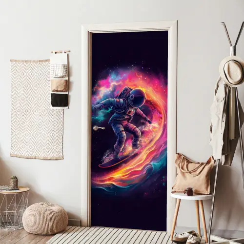Astronaut - Ruimte - Surfen - Kleurrijk deurposter klein -sfeer6