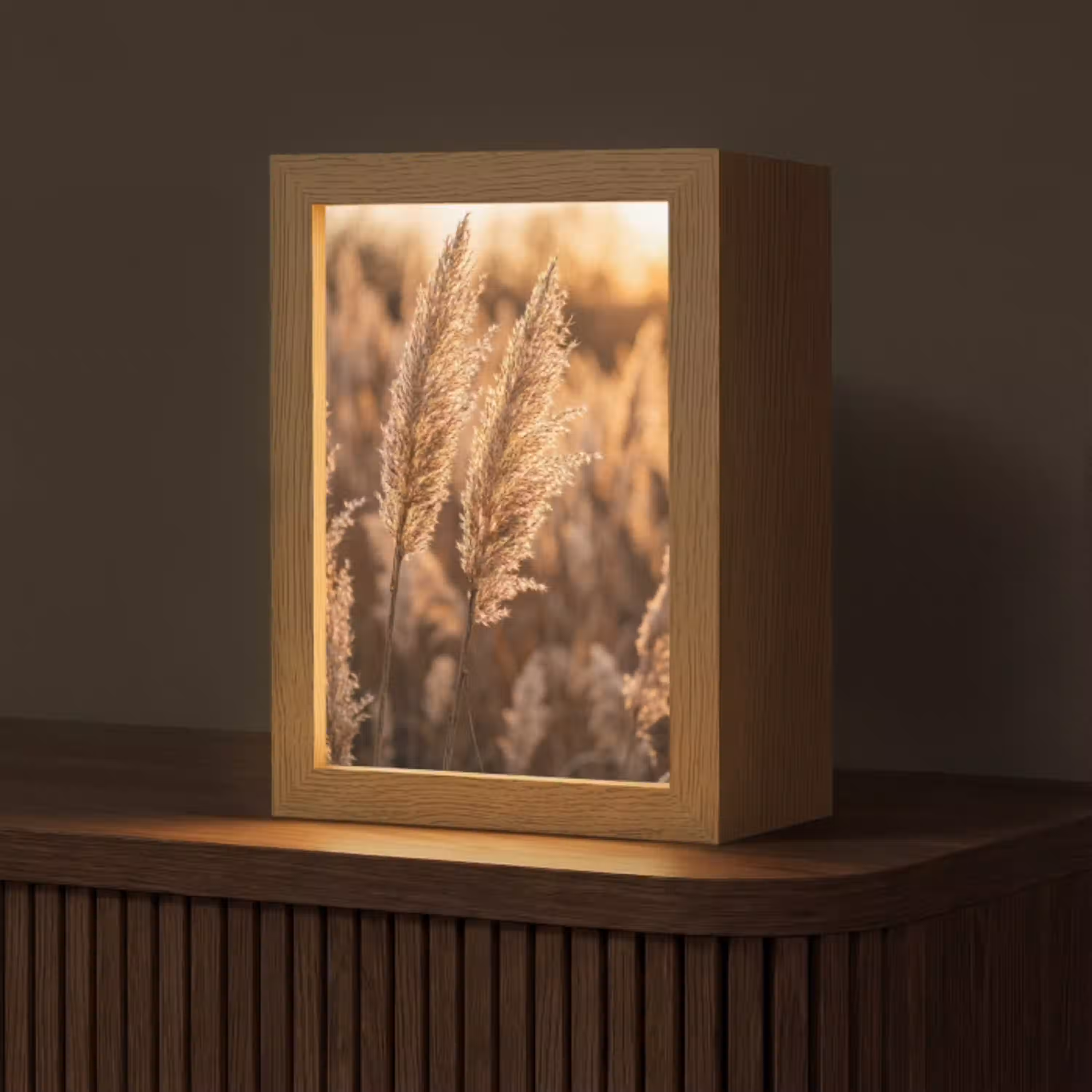 Rietpluimen - Gras - Zonsondergang - Goud - Serene Light Box met kabel (Tafellamp) klein -z3d_website