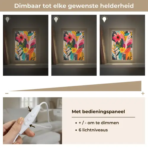 Schilderij - Abstract - Bloemen - Roze Light Box met kabel (Tafellamp) klein -USP_dimbaarNL
