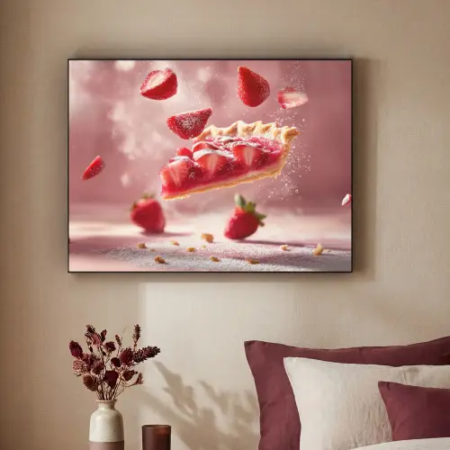 Aardbei - Taart- Eten - Roze Textielframe zwart klein -sfeer1