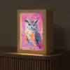 Uil - Roze - Blauw - Verf - Abstract Light Box met kabel (Tafellamp) klein -z3d_website