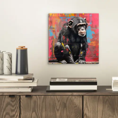Graffiti - Chimpansee - Dieren - Street art - Banksy aluminium wit klein -sfeer1