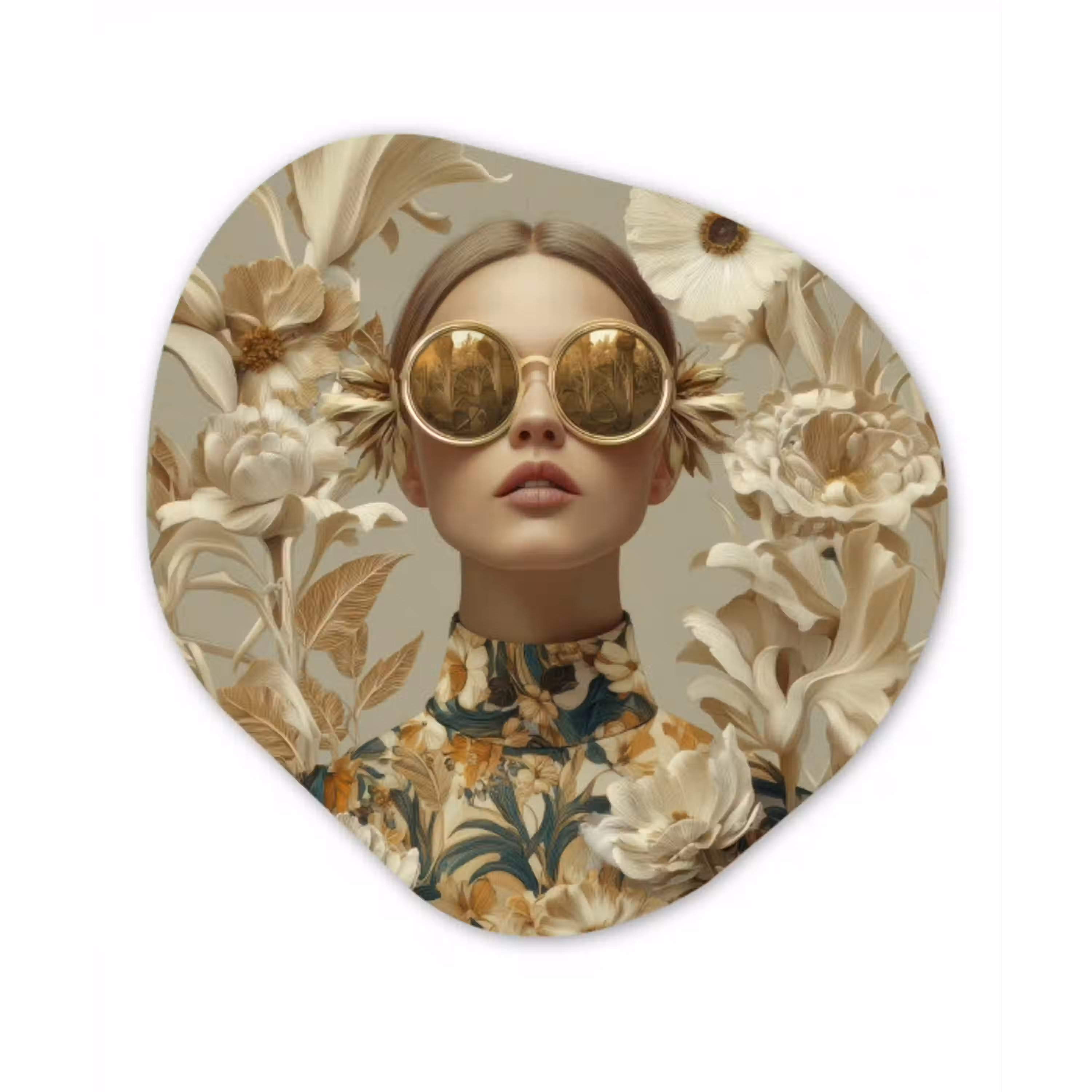 Vrouw - Bloemen - Zonnebril - Wit Wandcirkel Organisch Forex 3mm klein -3d
