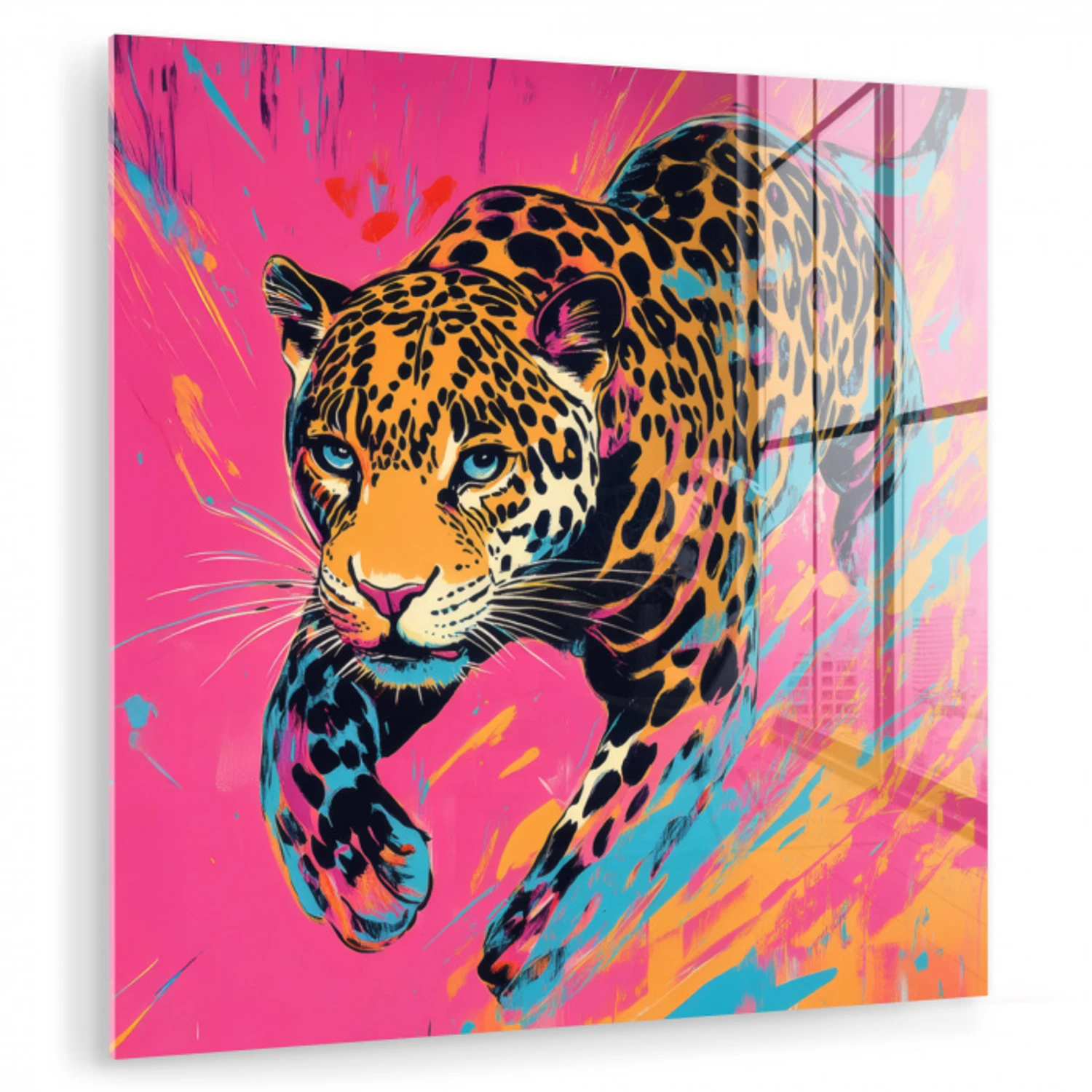 Luipaard - Roze - Oranje - Blauw - Verf plexiglas 5mm klein -zzzproduct_nieuw