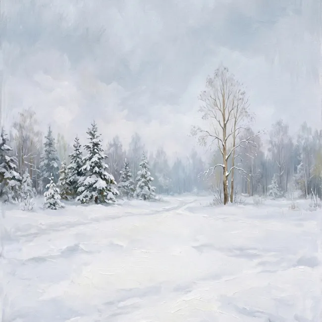 Behang - Bospad - Dennen - Sneeuw - Winter - Rustgevend