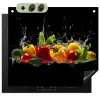 Paprika - Water - Groente - Zwart Inductie beschemer met haakjes middel -3d