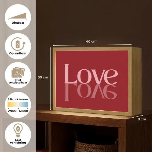 Love - Spiegeling - Rood Light Box met batterij (Wandlamp) middel -USP_websiteoverzichtNL